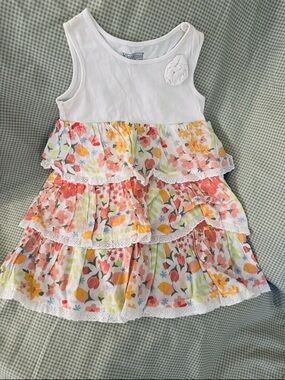 Vintage Oshkosh white Floral Tiered Ruffle Dress with Rosette